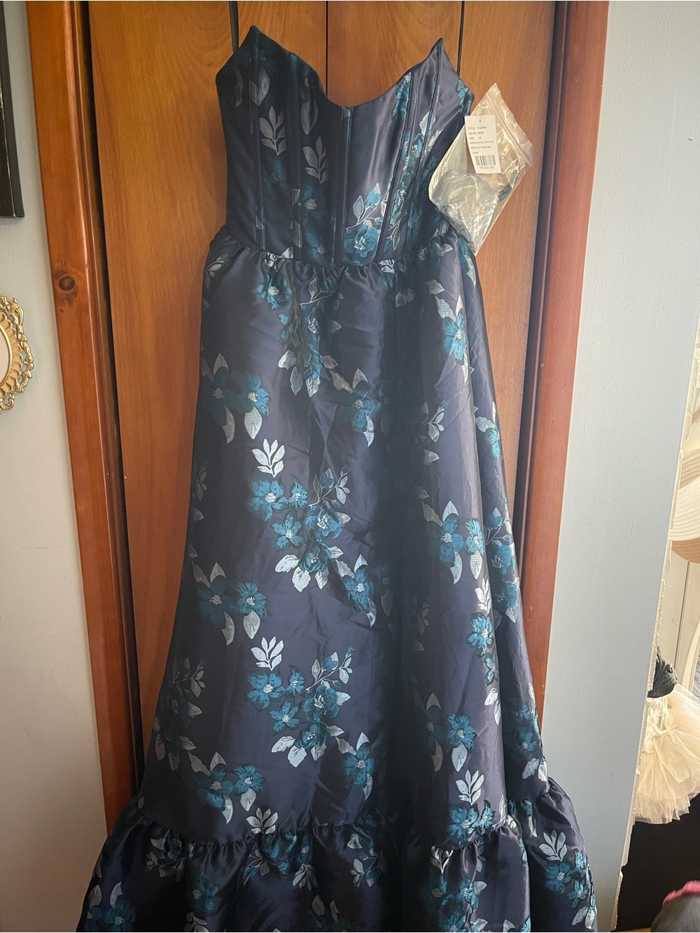 Elegant Navy Floral Maxi Dress with Teal Accents